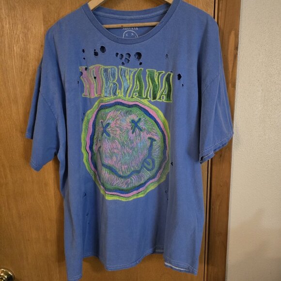 Nirvana Nevermind Distressed Tee Size L/XL Blue - Picture 1 of 3